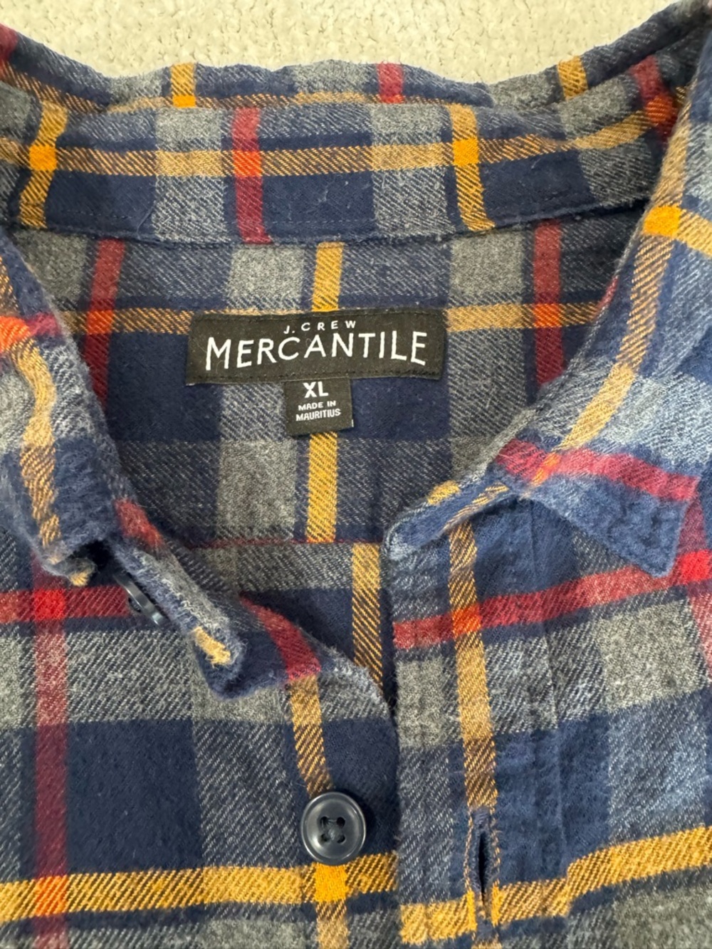 J. Crew Navy Plaid Button-Down Shirt with Yellow & Red Accents